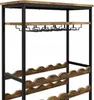 A close-up view of a wine rack with multiple shelves for bottles and a rack for wine glasses. Podgląd zdjęcia produktu