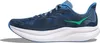A side view of a blue Hoka running shoe against a white background. Produktbild-Vorschau