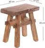 A wooden stool with dimensions indicated by text overlays. Produktbild-Vorschau