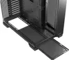 Close-up view of the interior of a black PC case, showing a removable tray extended. Voir les images du produit