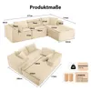 A diagram showing the dimensions of a sectional sofa, with two views provided. Produktbild-Vorschau