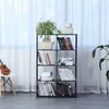 A multi-tiered shelf unit filled with books and plants, placed in a room with sheer curtains in the background. Produktbild-Vorschau