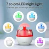 A product image showcasing a mushroom-shaped humidifier with multiple colored lights, surrounded by smaller circular images of the product in different colors. Produktbild-Vorschau