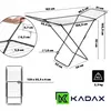 Diagrams and measurements of a drying rack, with a hand demonstrating its use. Podgląd zdjęcia produktu