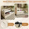 A collage of images showcasing a beige velvet sofa bed with storage, highlighting its features and design. Produktbild-Vorschau