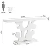 A diagram showing the dimensions of a white console table, with a silhouette of a person for scale. Anteprima dell’immagine prodotto