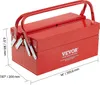 A red metal toolbox with dimensions indicated by measurement lines and text. Podgląd zdjęcia produktu