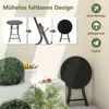 Collage showing the folding mechanism of a bistro table, with icons and text highlighting its features, and a separate image of the table set up outdoors. Anteprima dell’immagine prodotto