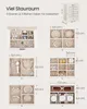 A collage of images showing a white jewelry box and its compartments, with dimensions indicated. Produktbild-Vorschau