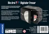 The image shows the back and side of a black digital safe with its door open, revealing the interior. Text and diagrams explain its features. Náhľad obrázku produktu