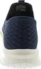 The back view of a blue sneaker with a white sole. Voir les images du produit