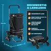 A product image with overlaid text and diagrams highlighting features of a shopping trolley. Produktbild-Vorschau
