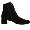 A black lace-up boot with a side zipper and a block heel, shown from the side against a white background. Produktbild-Vorschau