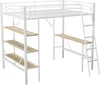 A white metal loft bed with a desk and shelves, shown against a white background. Anteprima dell’immagine prodotto