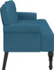 Side view of a blue velvet bench with tufted backrest and decorative legs. Náhled obrázku produktu