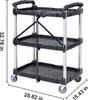 A three-tiered folding utility cart with dimensions indicated. Voir les images du produit