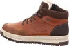 A side view of a brown leather bootie with white fur lining. Anteprima dell’immagine prodotto