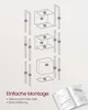 An assembly diagram showing the parts of a bookshelf and how they fit together, along with text indicating "Easy assembly" and "Labeled parts, clear instructions." Produktbild-Vorschau