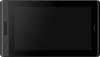 A black graphic tablet with a screen is shown against a black background. Produktbild-Vorschau