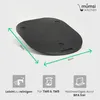 A black cutting board with dimensions indicated, and icons with text below. Produktbild-Vorschau
