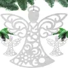 Three white angel ornaments hanging from a Christmas tree branch. Náhled obrázku produktu