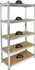 A metal shelving unit with five shelves, each labeled with a weight capacity. Náhled obrázku produktu