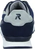 The back view of a blue sneaker with a gray heel tab featuring a dark blue 'R' logo. Voir les images du produit