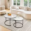 Couchtisch Rund aus Holz,Satztisch 2er Set,Imitation Marble Produktbild-Vorschau 3