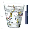 A glass with a unicorn design, showing dimensions and capacity. Produktbild-Vorschau