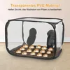 A transparent pop-up tent for growing mushrooms, with mushrooms visible inside. Produktbild-Vorschau