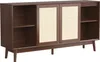 A dark wood sideboard with rattan inserts on the doors, shown against a white background. Voir les images du produit