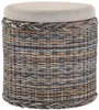 A round woven storage ottoman with a padded lid. Podgląd zdjęcia produktu