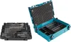 A set of drill and chisel bits in a black organizer tray, next to an open teal carrying case with foam padding. Produktbild-Vorschau