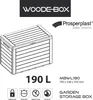 A diagram of a garden storage box with text and logos. Podgląd zdjęcia produktu