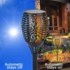 A split image showing a solar garden light in two different scenarios: one under a bright sun with text indicating it stays off, and another at dusk in a garden setting with text indicating it stays on. Produktbild-Vorschau