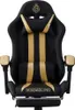 A black and gold gaming chair with a headrest and lumbar pillow. Náhľad obrázku produktu