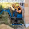 A man is operating a blue mini excavator next to a building under construction. Produktbild-Vorschau