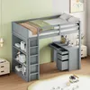 A child's loft bed with a desk and bookshelf in a room. Náhled obrázku produktu