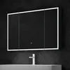 A modern bathroom cabinet with a lit mirror. Produktbild-Vorschau