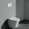A modern wall-mounted toilet with a flush plate on a gray wall. Anteprima dell’immagine prodotto