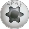 A close-up, top-down view of the head of a SPAX screw. Produktbild-Vorschau