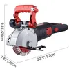 A wall chaser tool is shown against a white background with dimensions indicated by text overlays. Produktbild-Vorschau
