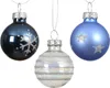 9 Weihnachtsbaumkugeln Glas mit Motiven 3cm Blau Weiß Mix Produktbild-Vorschau