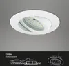 A white recessed LED light fixture is shown against a gray background. Below the fixture, there are diagrams illustrating installation. Produktbild-Vorschau