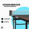 A close-up view of a table tennis table with a net, highlighting its outdoor features. Produktbild-Vorschau