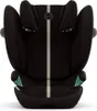 A black child car seat with a white and gray stripe down the middle and green accents on the sides. Náhled obrázku produktu