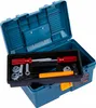 A teal toolbox with various toy tools inside, including screwdrivers, nuts, bolts, and a hammer. Produktbild-Vorschau