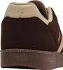 A close-up view of the heel and side of a brown sneaker. Produktbild-Vorschau