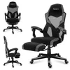 A collage of a gaming chair from different angles, including a front view with the footrest extended, a side view, and a close-up of the headrest. Náhled obrázku produktu