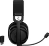 A black gaming headset and its wireless USB adapter are shown against a white background. Produktbild-Vorschau